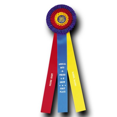Custom Triple Pleated Rosette Ribbon w/ 3 Streamers (6"x22")